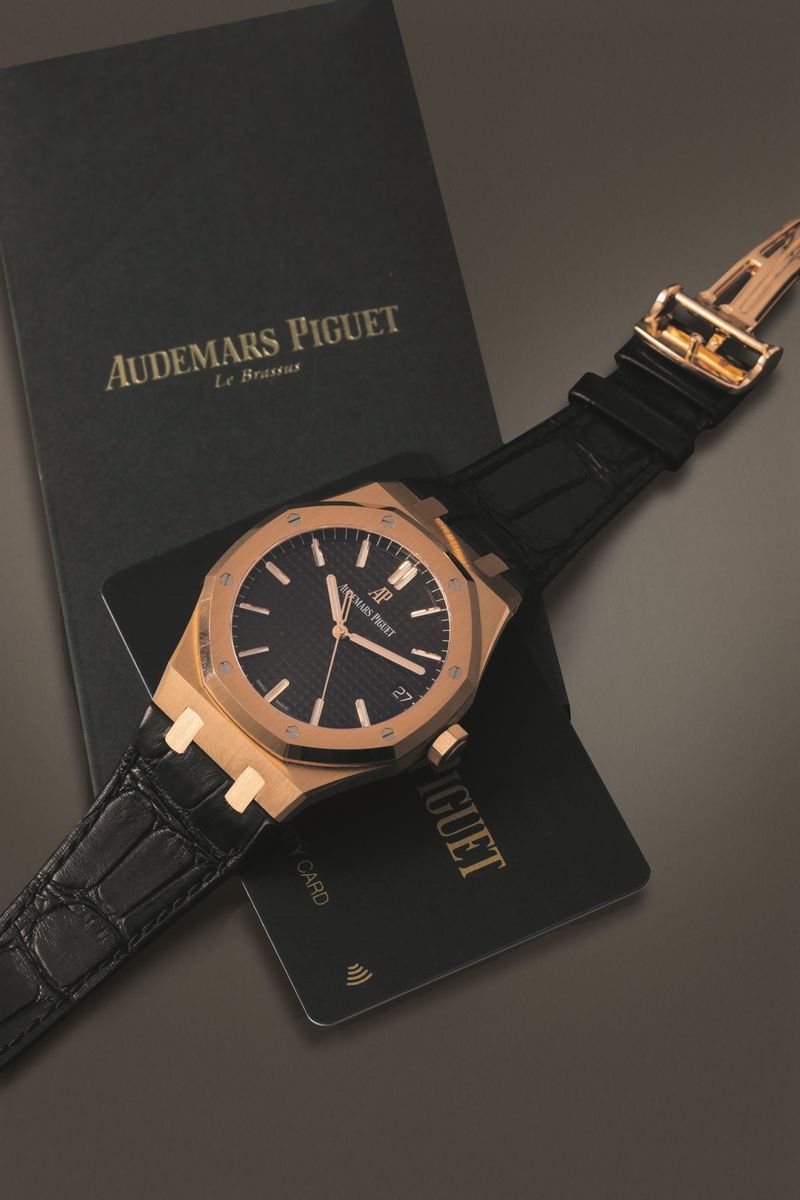 Audemars Piguet - Royal Oak 15500or Automatico in Oro Rosa con Cinturino in Pelle e Deployante, Q...