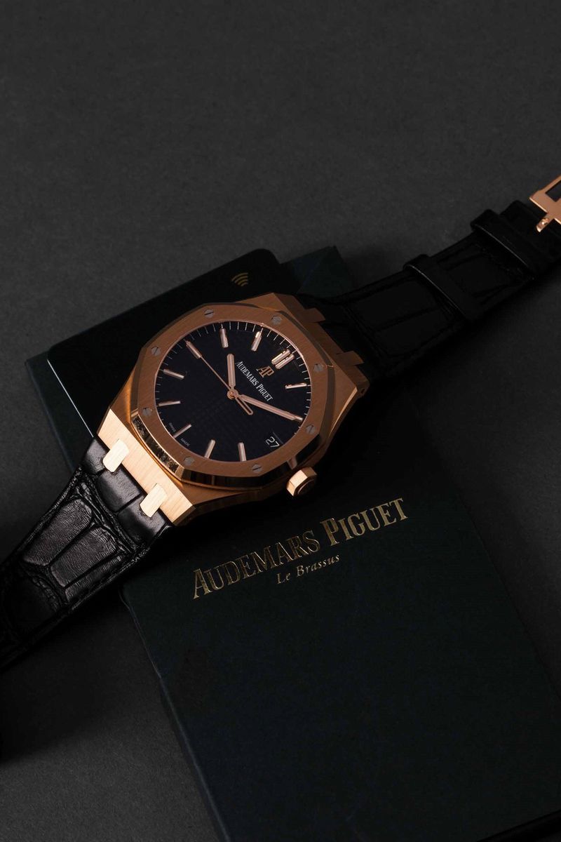 Audemars Piguet - Royal Oak 15500or Automatico in Oro Rosa con Cinturino in Pelle e Deployante, Q...