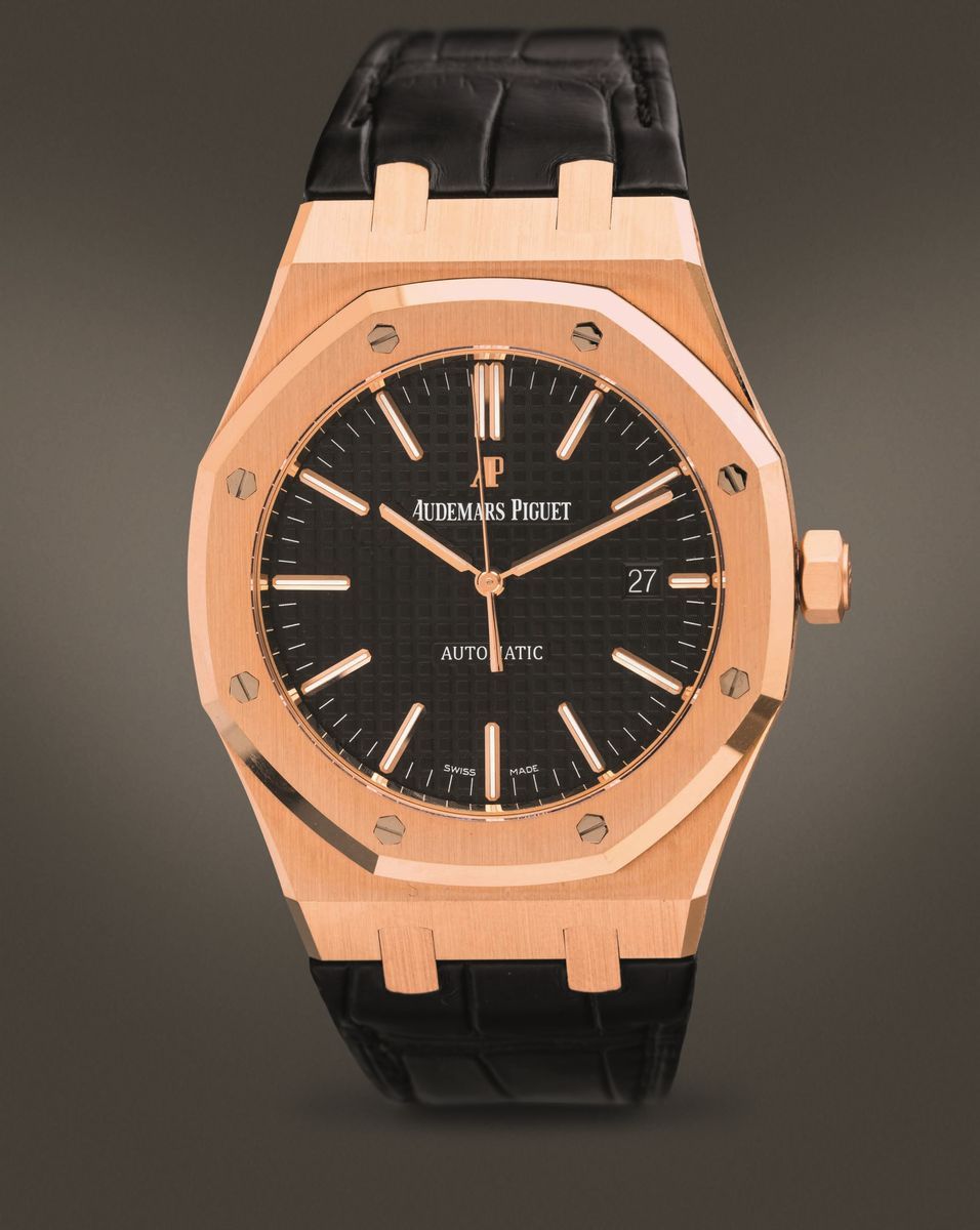 Audemars Piguet - Royal Oak 15400or Automatico in Oro Rosa con Cinturino in Pelle e Deployante, Q...