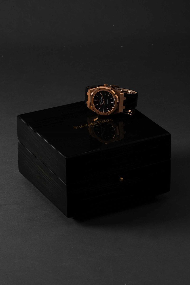 Audemars Piguet - Royal Oak 15400or Automatico in Oro Rosa con Cinturino in Pelle e Deployante, Q...