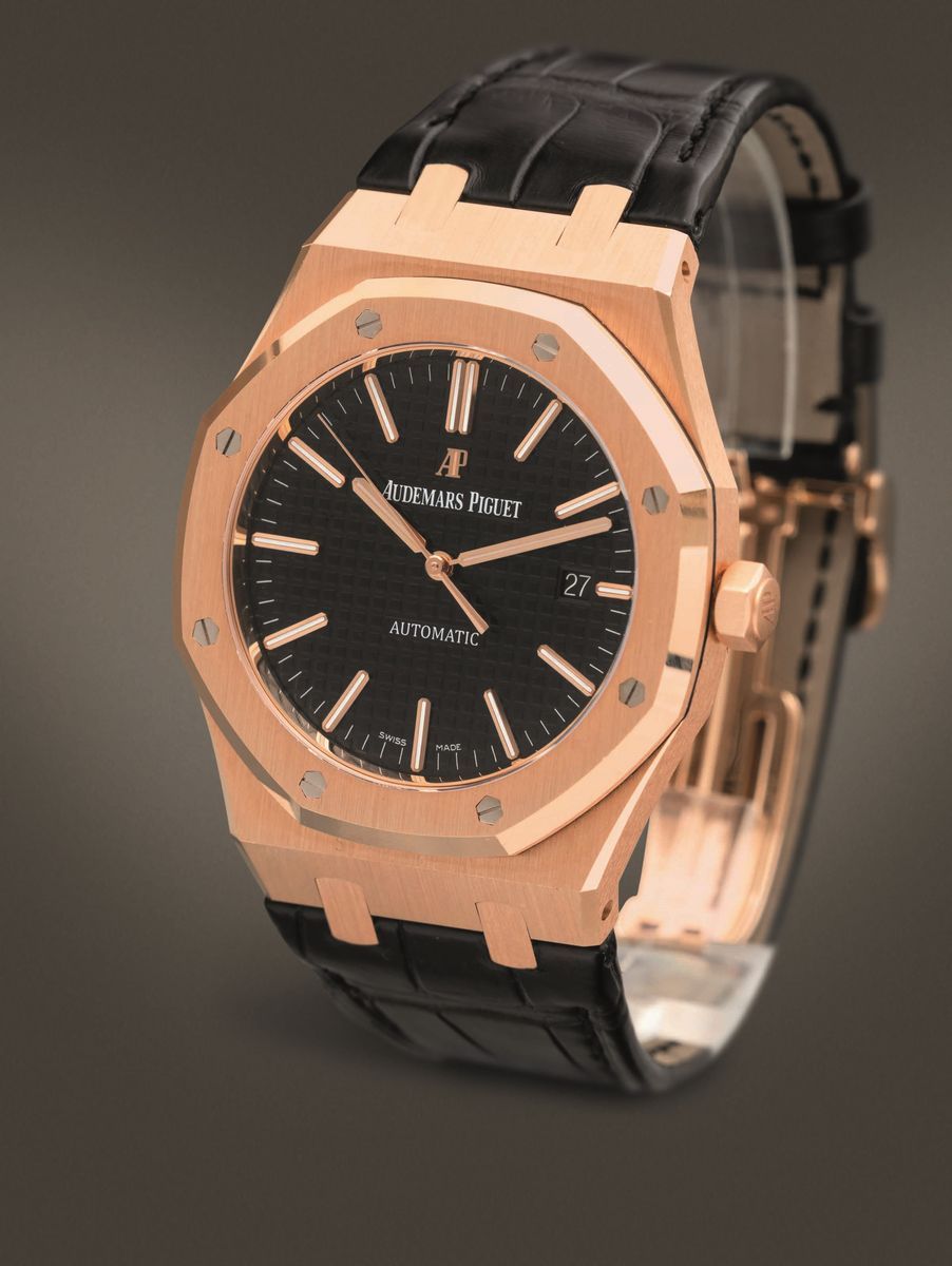 Audemars Piguet - Royal Oak 15400or Automatico in Oro Rosa con Cinturino in Pelle e Deployante, Q...