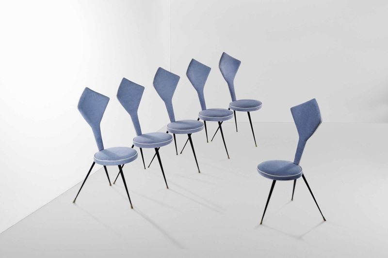 Sei sedie con sostegni in metallo  - Asta Design - Cambi Casa d'Aste