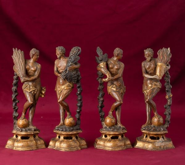 Quattro sculture in legno intagliato e dorato raffiguranti le quattro stagioni. Veneto, XVIII secolo