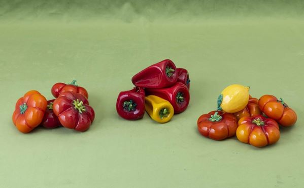 Fourteen blown glass fruits, Murano, 20th century