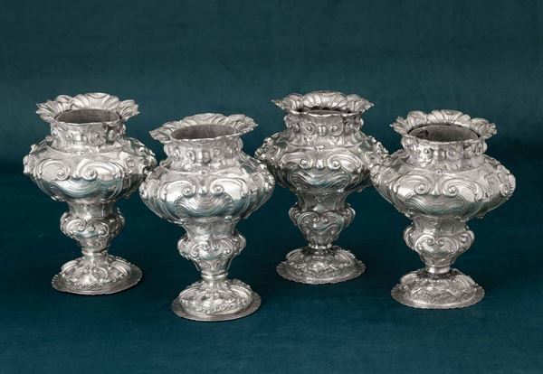 Four silver vases, Maison Mario Buccellati, Italy, 20th century