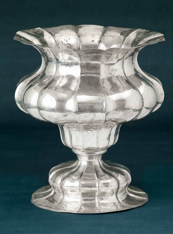A silver ribbed vase, Italy, 20th century
