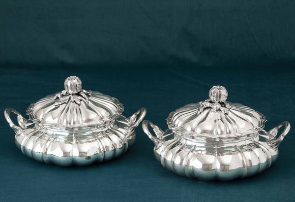 Two silver tureens, Alessandria, 20th century