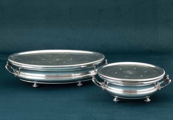 Two silvered metal dishes, 20th century