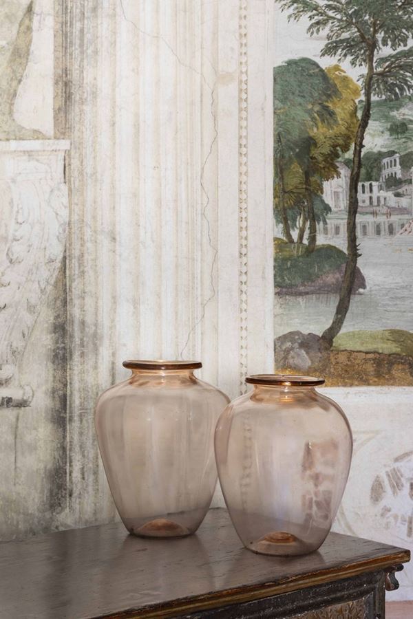 Two glass vases, Venini, Murano, 1920