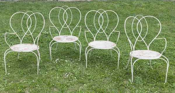 Four garden chairs with oval seats, 1950 ca.