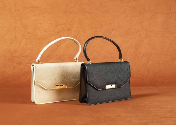 Coppia di borse in pelle rivestita di tela, Gucci, anni '60