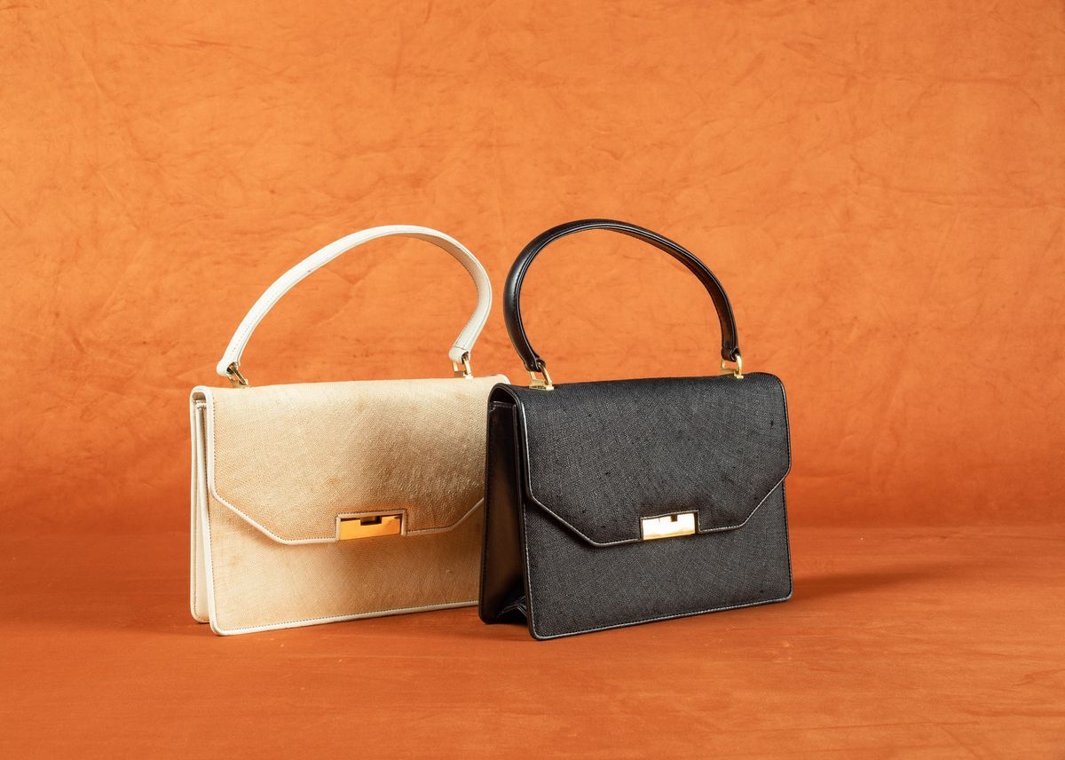 Coppia di Borse in Pelle Rivestita di Tela, Gucci, Anni '60