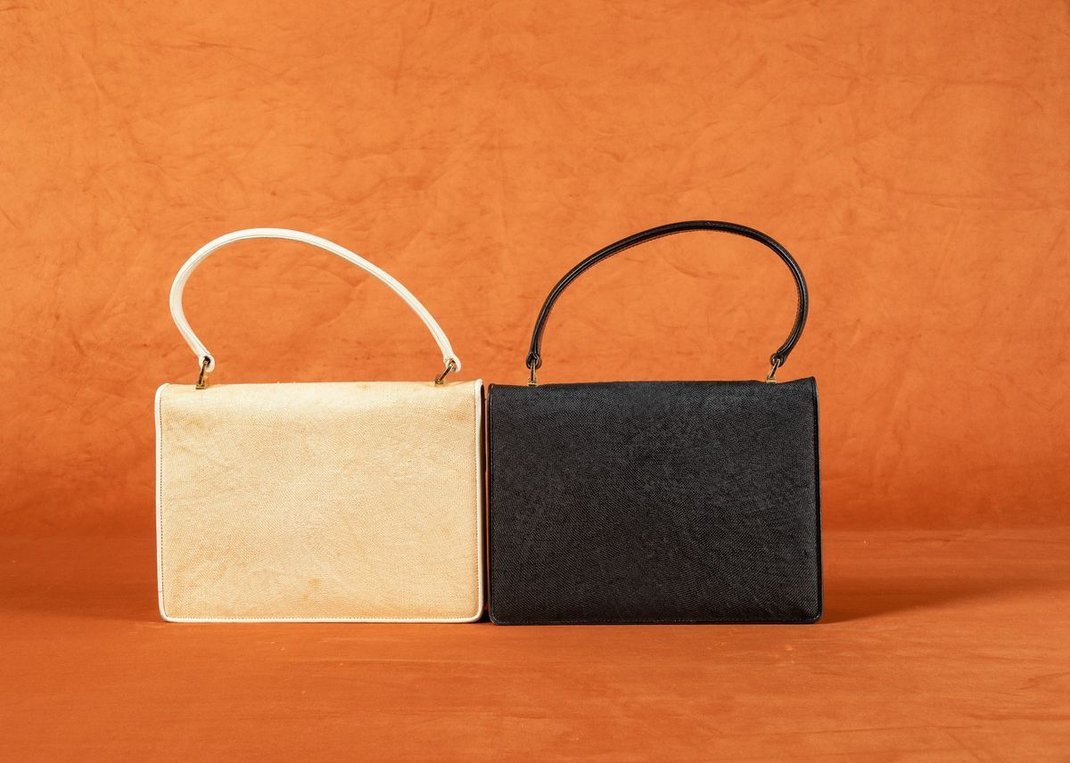 Coppia di Borse in Pelle Rivestita di Tela, Gucci, Anni '60