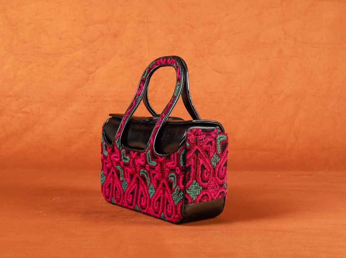 Borsa in Pelle e Tela Ricamata, Roberta di Camerino