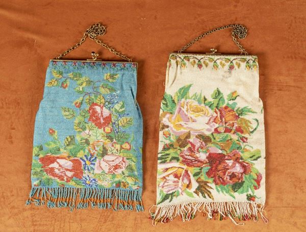 Due borse ricamate a motivi floreali, Comolli, anni '50