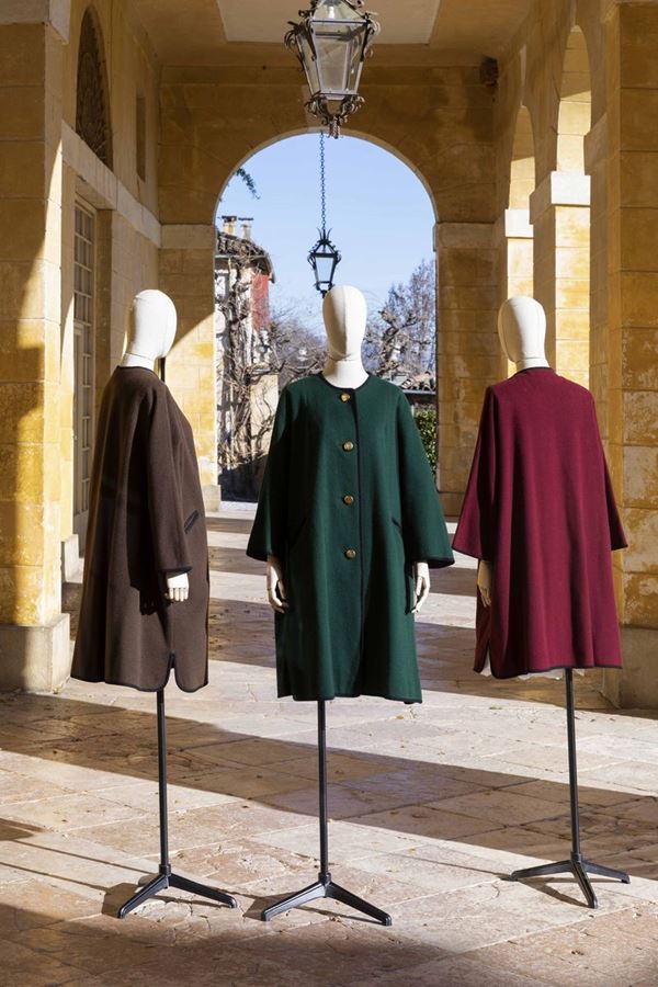 Three wool broadcloth coats, Roberta di Camerino, 1970s