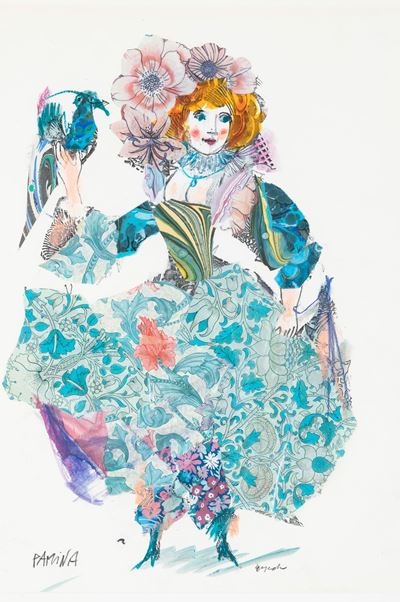Pamina, pastello e collage su carta