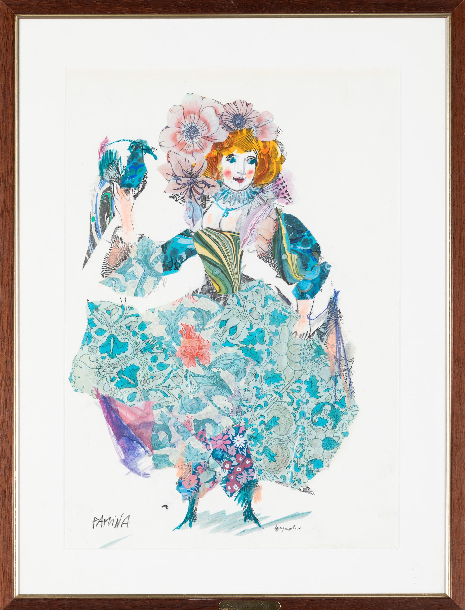Emanuele Luzzati - Pamina, pastello e collage su carta