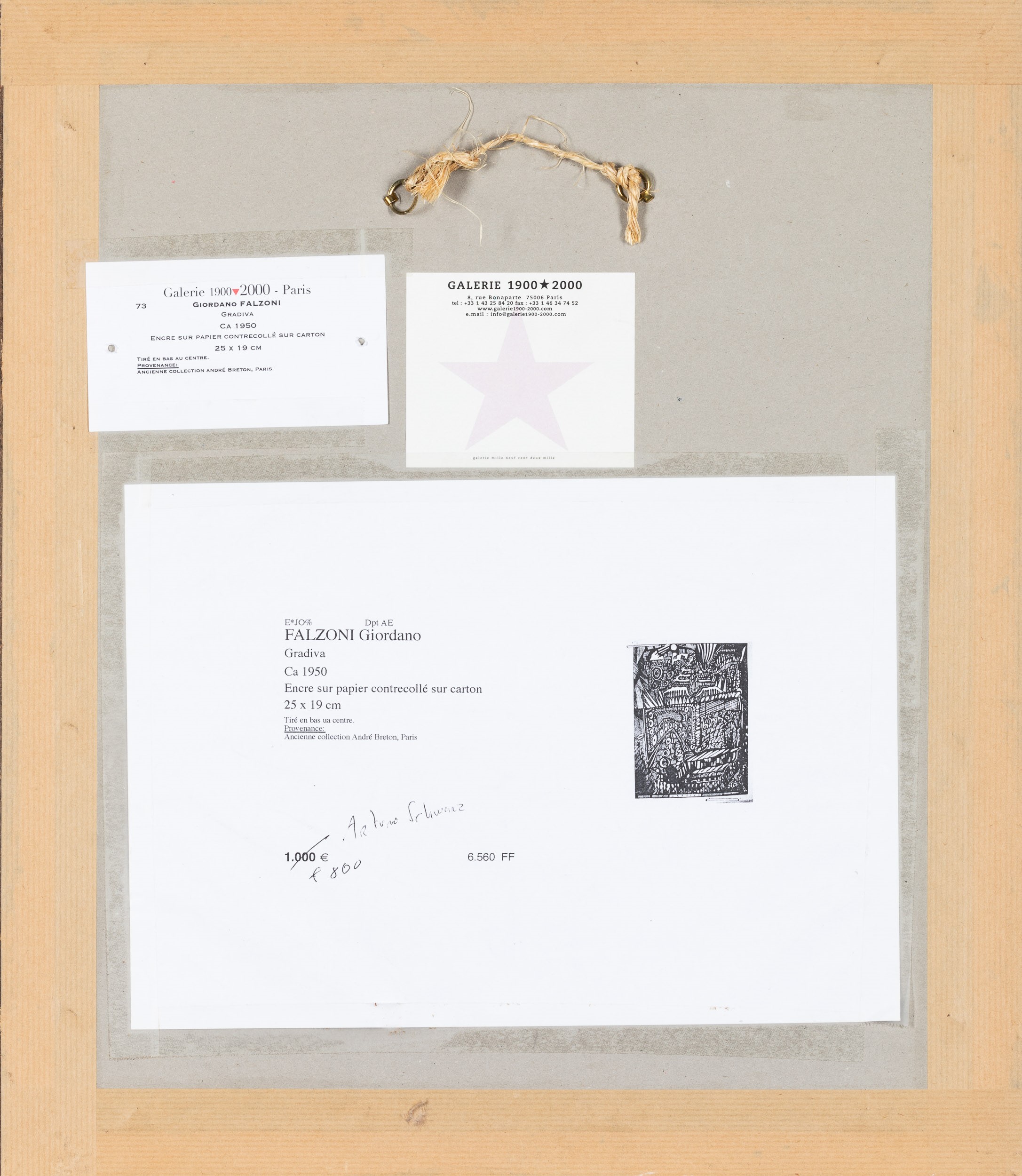 Giordano Falzoni - Gradiva. Inchiostro su carta incollato su cartone, circa 1950