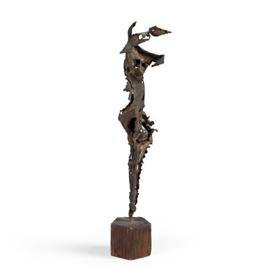 Scultura in bronzo con base in legno