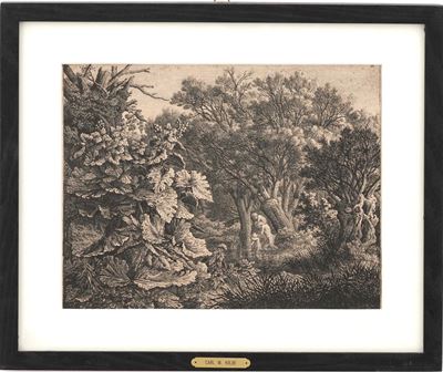 Kolbe, Carl Wilhelm, Paesaggio bucolico con riferimenti mitologici, incisione all'acquaforte