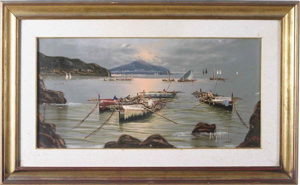 Dipinto raffigurante Golfo di Napoli, firmato M. Galanti