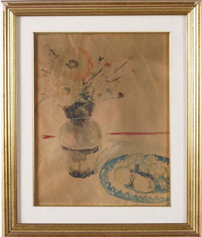 Anonimo del XX secolo Natura morta con vaso  - tempera su carta - Asta Dipinti del XIX-XX secolo - Cambi Casa d'Aste