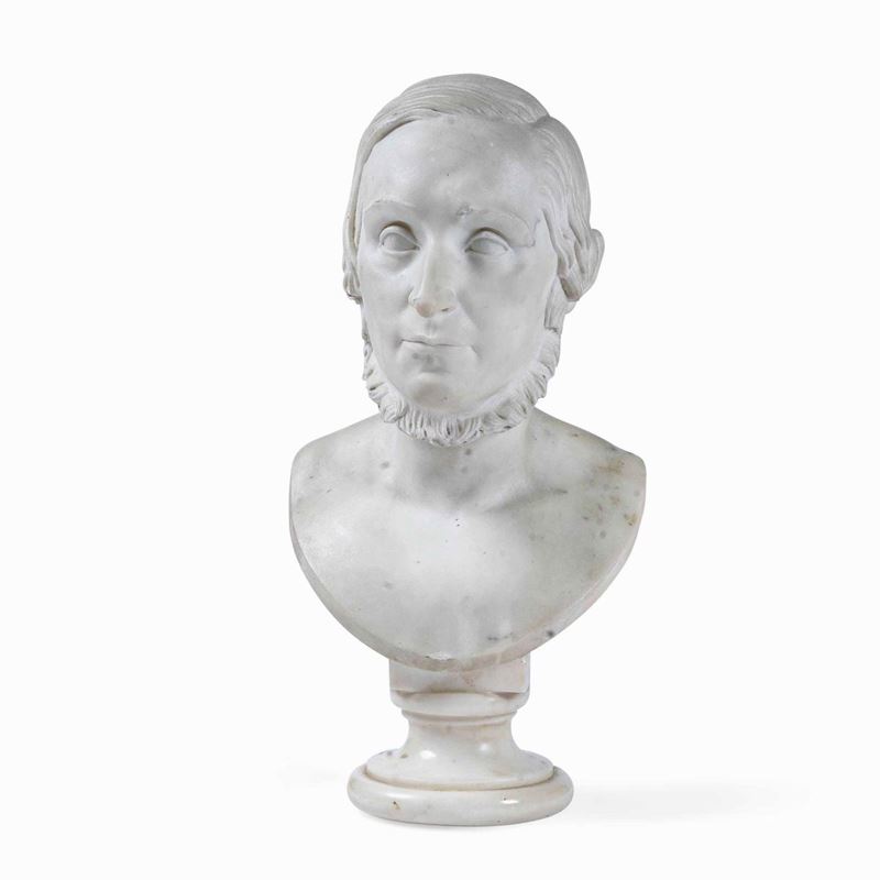 Busto maschile con barba. Marmo bianco. Scultore della metà XIX secolo  - Auction Italian Mansions - Cambi Casa d'Aste