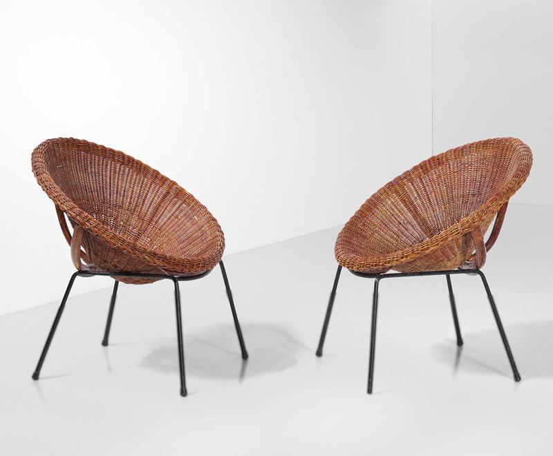 Due poltroncine in vimini  - Auction 20th century furniture - Cambi Casa d'Aste