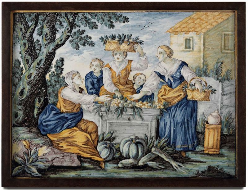 Mattonella Castelli, Bottega dei Gentili, ultimo quarto del XVIII secolo   - Auction Majolica and Porcelain - Cambi Casa d'Aste