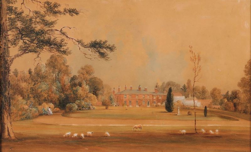 Scuola inglese del XIX secolo Veduta di villa con parco  - acquerello su carta - Asta Dipinti Antichi - I - Cambi Casa d'Aste