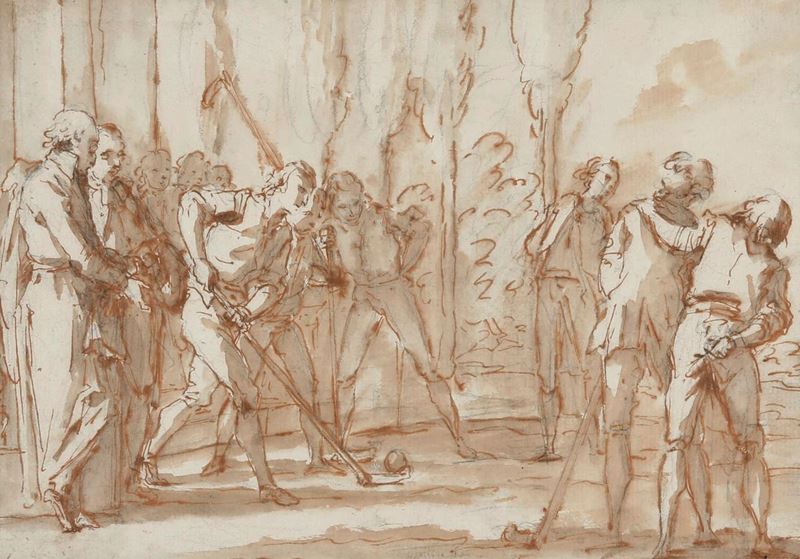 Antonio Zucchi : Le jeux de cross  - penna, inchiostro bruno e acquerello su carta - Auction Drawings - II - Cambi Casa d'Aste