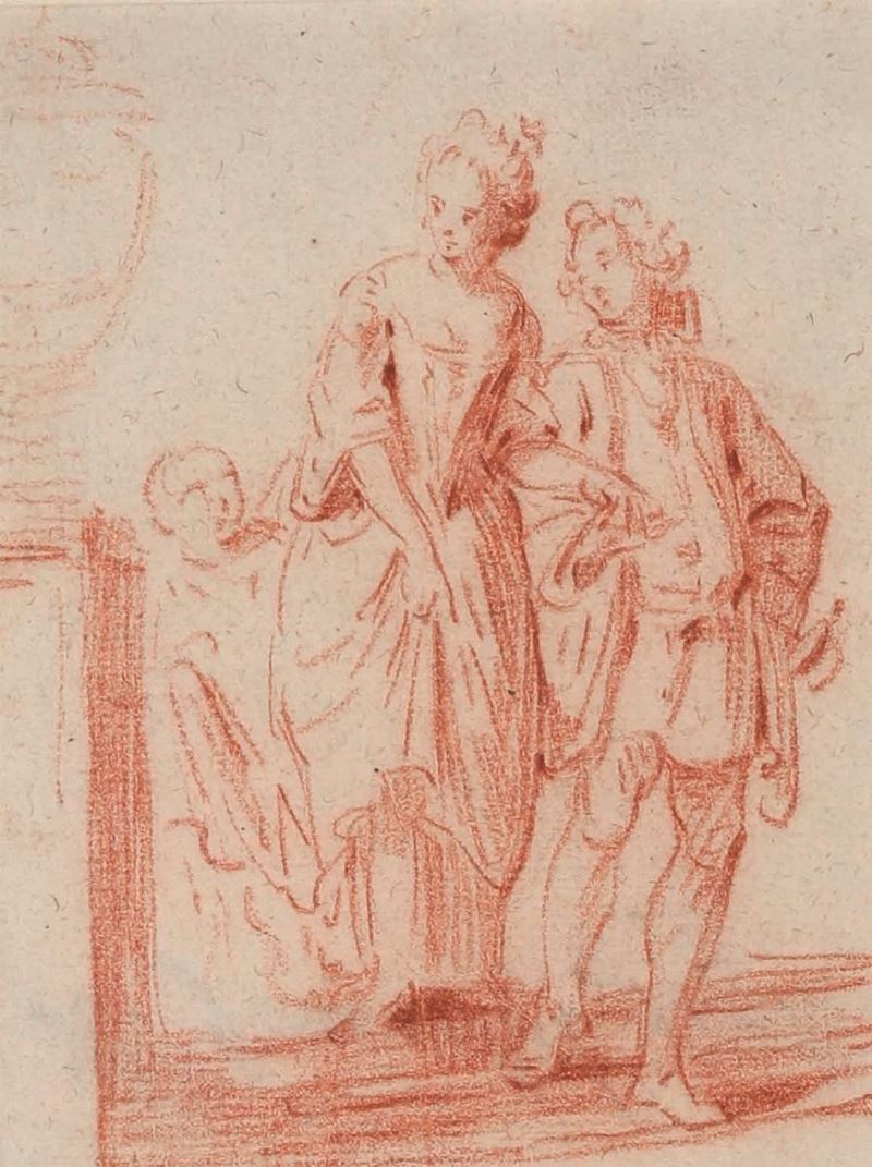 Scuola francese del XVIII secolo Scena galante  - matita rossa su carta - Asta Disegni Antichi - II - Cambi Casa d'Aste