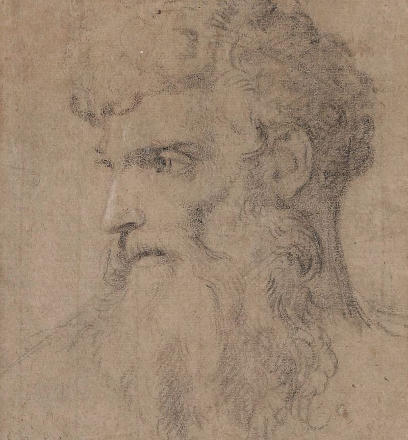 Scuola fiorentina del XVIII secolo Testa di uomo barbuto di profilo  - matita nera e bianca su carta - Auction Drawings - II - Cambi Casa d'Aste