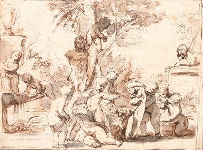 Gioco di Putti su Sfondo di Giardino