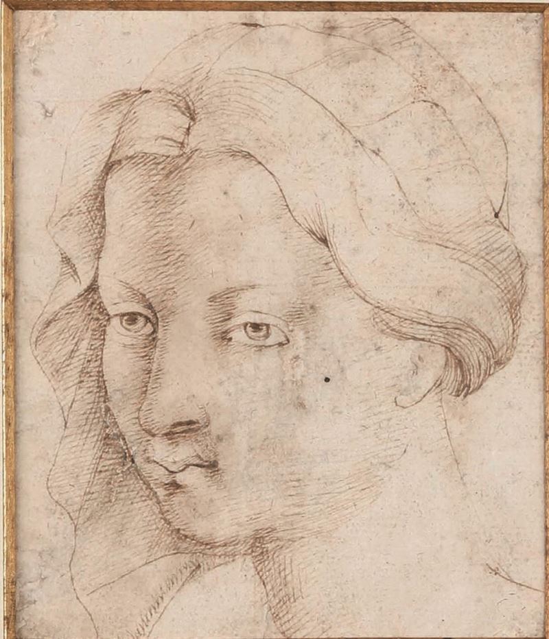 Scuola dell'Italia centrale della fine del XVI secolo Testa di donna  - penna e inchiostro bruno su carta - Auction Drawings - II - Cambi Casa d'Aste