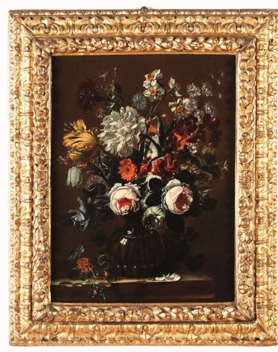 Scuola Fiamminga del XVII Secolo Nature Morte con Vasi di Fiori