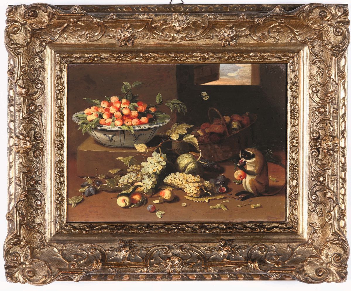 Jan Van Kessel - Natura Morta con Frutti e Scimmietta