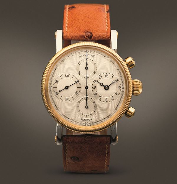 CHRONOSWISS - Kairos cronografo automatico acciaio e oro con tasti tondi, quadrantino delle ore e lancetta dei secondi cronografica