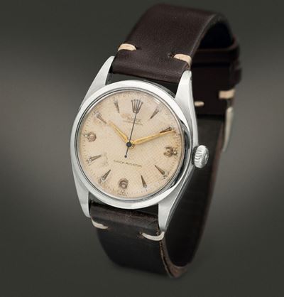 Rolex - Oyster Perpetual Ref 6352 in Acciaio con Quadrante "honeycomb", Indici e Numeri Arabi Int...