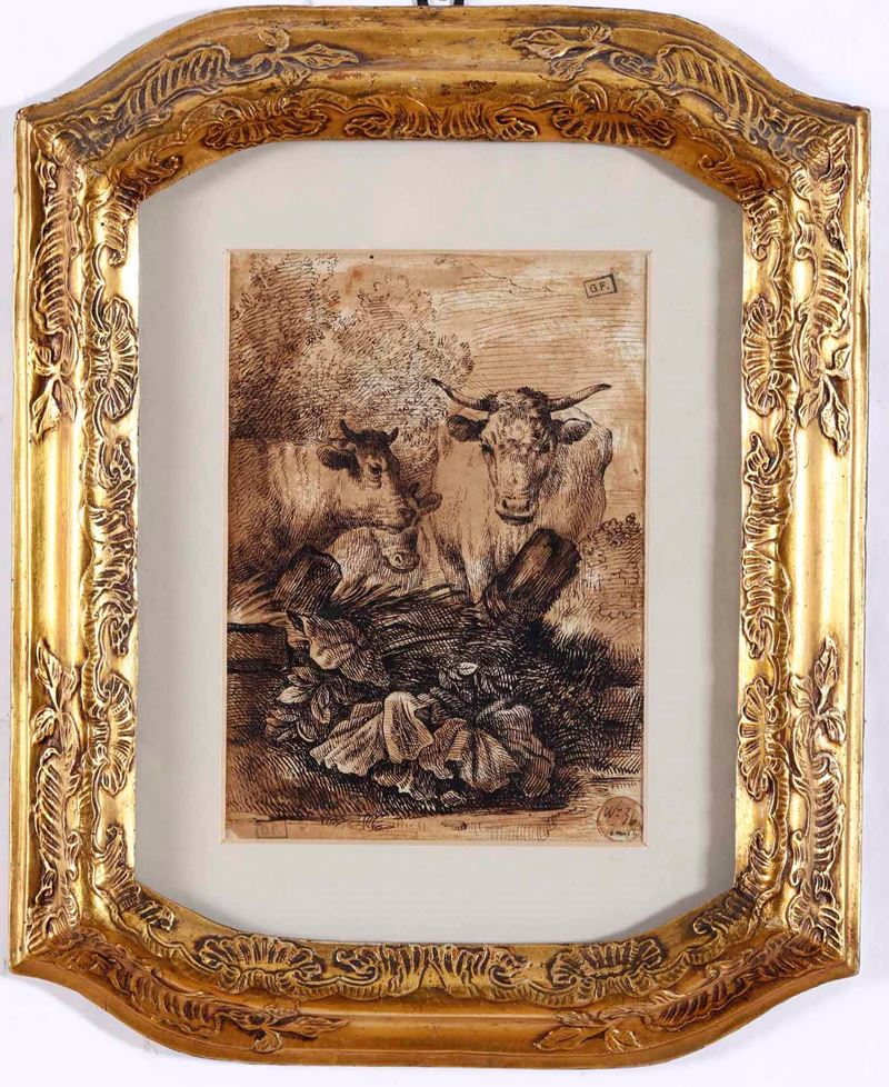Artista del XIX secolo Tori  - china su carta - Auction 19th and 20th Century Paintings - Cambi Casa d'Aste
