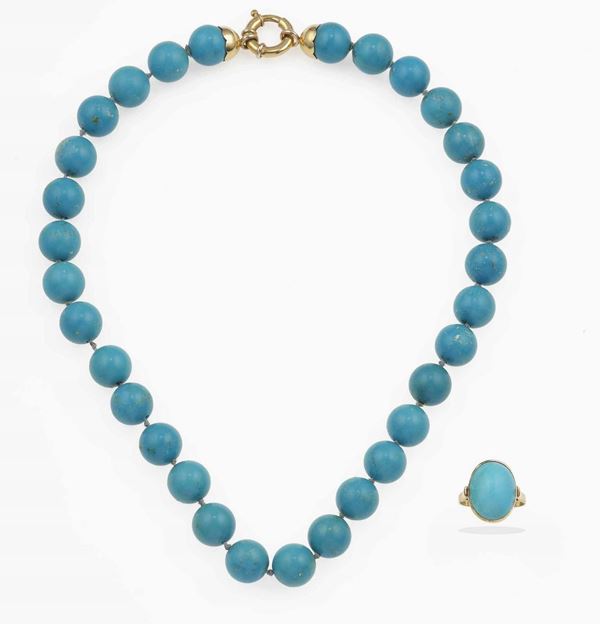 Turquoise and gold necklace and ring