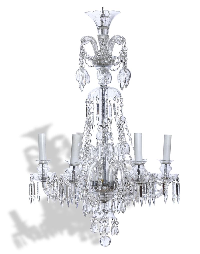 Lampadario a sei luci con cristalli. XX secolo  - Auction Antique July - Cambi Casa d'Aste