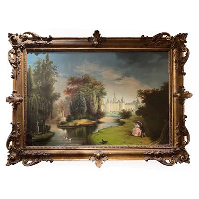 Scuola del XIX-XX secolo, Scena romantica, olio su tela