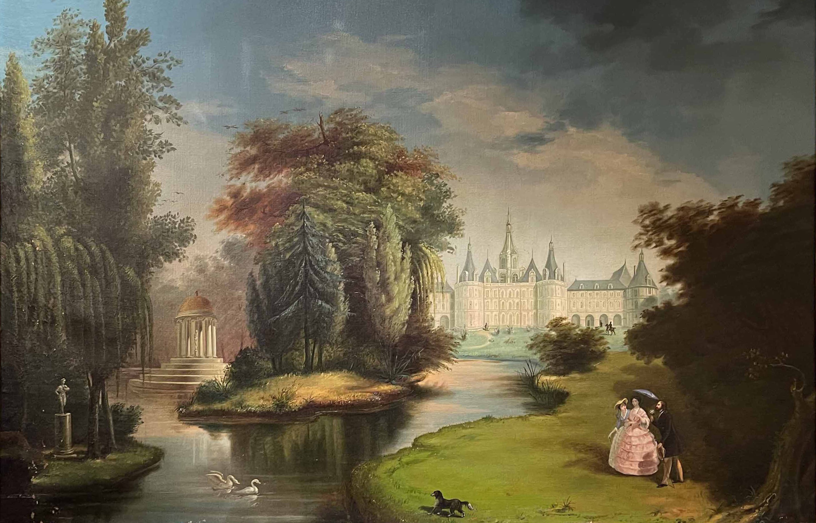 Scuola del XIX-XX secolo, Scena romantica, olio su tela