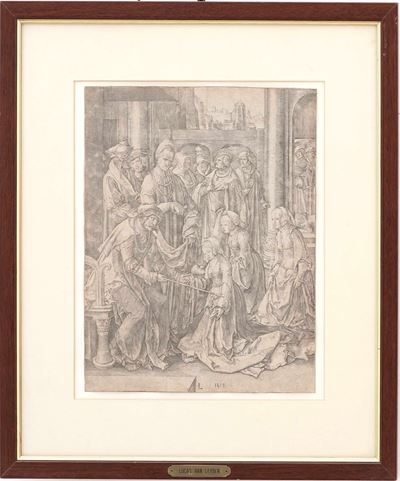 De Leida, Luca, Ester di fronte ad Asuero, incisione a bulino, 1518