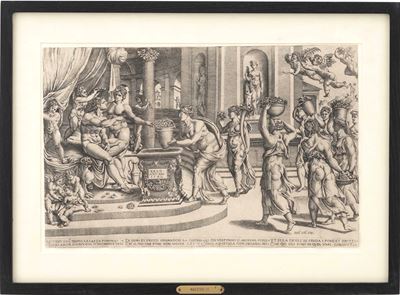 Maestro I.F, Nozze di Vertumno e Pomona, incisione a bulino, 1542