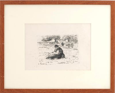 Pissarro, Femme et enfant dans le champs, litografia, 1874