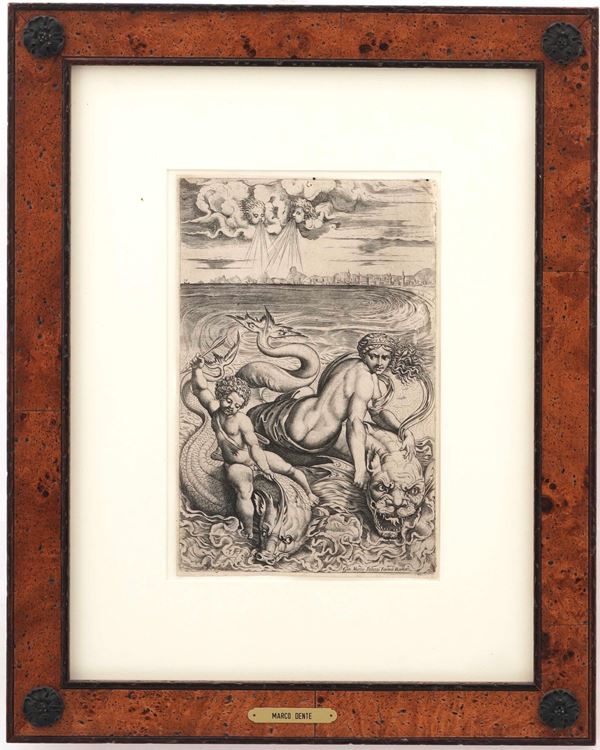 Dente, Marco (1493-1527) Venere e Amore sui delfini, 1516