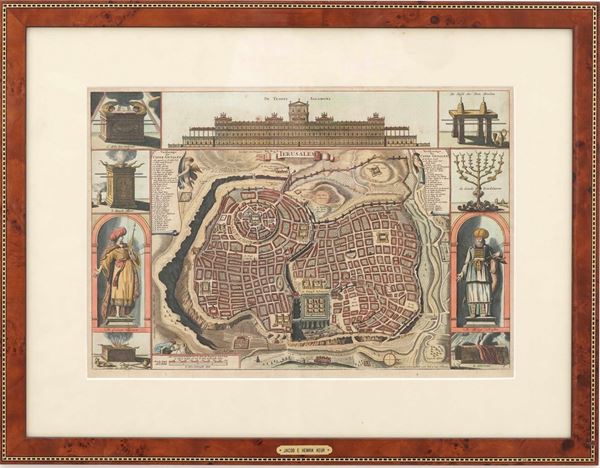 Keur, Jacob and Henrik Antica mappa di Gerusalemme con vista dal Monte degli Ulivi, 1704